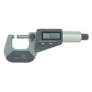 High-precision H-132 electronic outside micrometer with digital LCD display, 0.001mm resolution, IP54 protection, and a ratchet friction thimble for accurate external measurements in industrial machining and quality control.