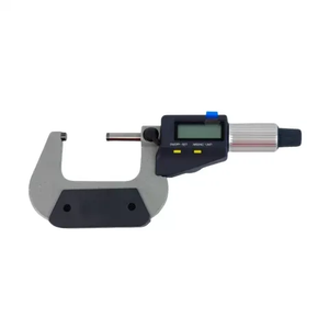 Professional H-211E digital electronic outside micrometer featuring a 0.001mm resolution digital LCD, hardened carbide measuring faces, a ratchet friction thimble, and an absolute measuring system for high-precision one-hand industrial measurement.