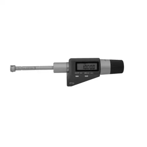 Professional H-335 electronic three-point internal micrometer with 6-12mm measuring range, IP54 dust and water protection, digital LCD display, ratchet stop, and calibration ring for precision bore diameter measurement.