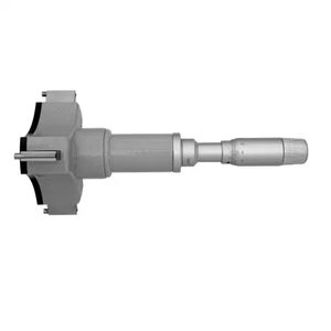 Professional H-315 three-point internal micrometer for 50-300mm large bore measurement, featuring a lightweight aluminum body, self-centering carbide measuring contacts, ratchet thimble, and precision calibration ring for heavy machinery and hydraulic cylinder inspection.