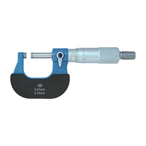 Professional H-371 U-shaped outside micrometer featuring an offset frame for measuring thread diameters and stepped shafts, equipped with carbide measuring faces, anti-corrosion painted frame, and clear 0.01mm graduations for precision external measurement.